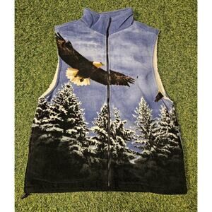 Trail Crest Vest Mens Small Blue Bald Eagle Trees Fleece Sherpa Lined Nature